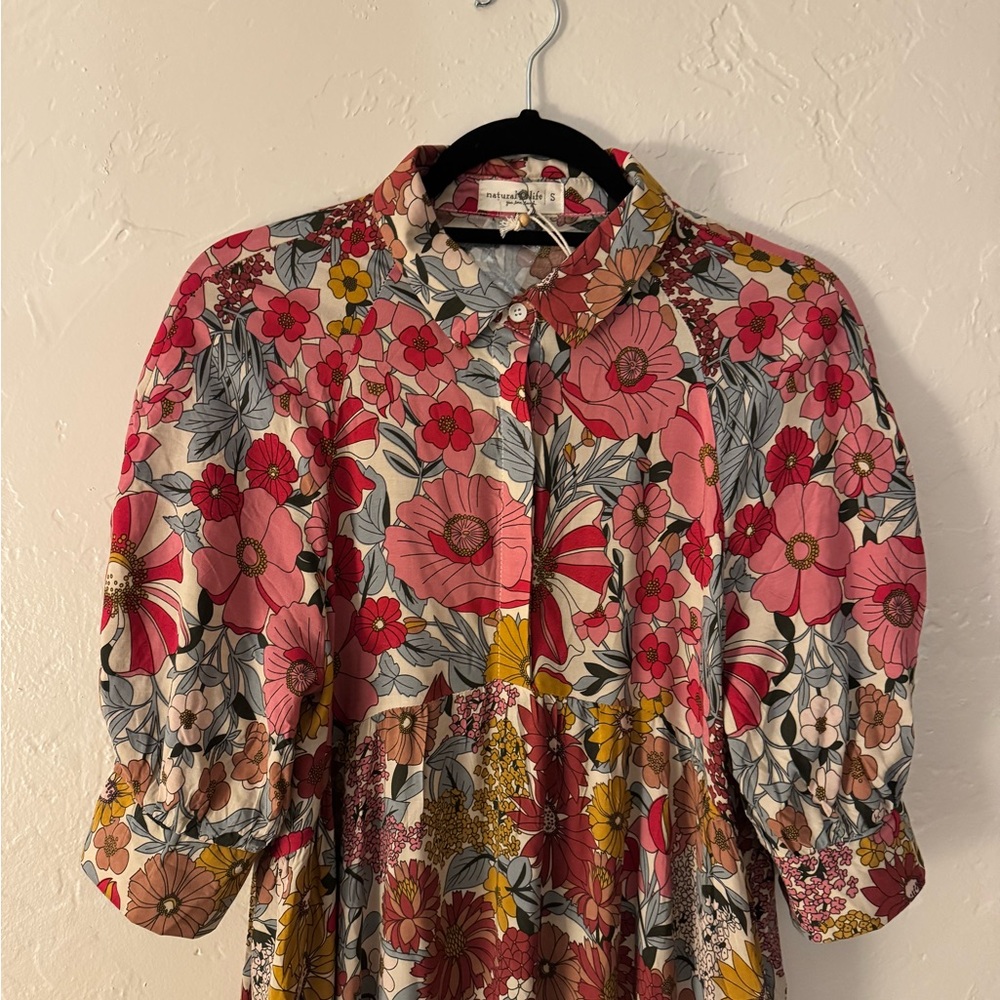 Natural Life Rebecca Midi Dress Vintage Floral Psychedelic Poppy Buttons NWT S - Picture 10 of 12